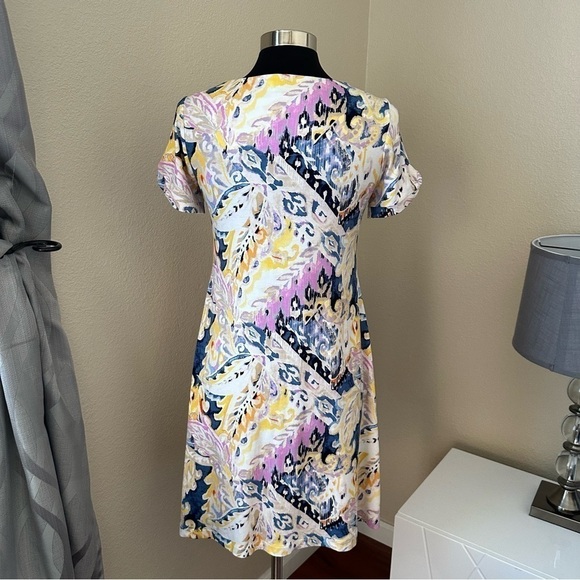 Chico's Floral Multicolor Twist Sleeve Jersey Knit T Shirt Mini Dress Size S - Picture 8 of 13